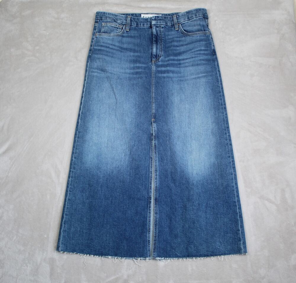 Frank & Eileen Maxi Denim Skirt Womens Size 32 Blue Slit Raw Hem Boho Donnybrook